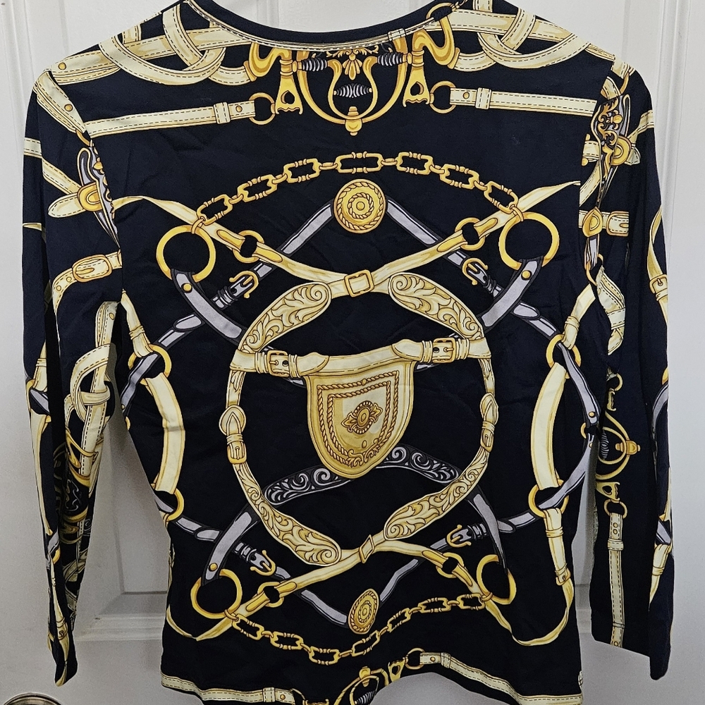 J. McLaughlin Catalina Navy Equestrian Top With Gold Ropes And Chains Size Small - Picture 4 of 4